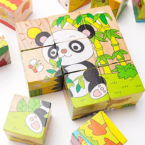 OFKPO 6 In 1 Bilderwürfel Puzzle aus Holz, Würfelpuzzle Holz 3D, Holzwürfelpuzzle Holzspielzeug Puzzlespiele Bunt, Montessori Vorschule Lernspielzeug Pädagogisches Spielzeugpuzzle für Kinde