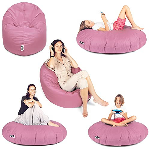 PATCH HOME 2 in 1 Funktion Sitzsack Sessel Bean Bag Sitzsäcke Gaming mit Reißverschluss bereits befüllt - Ø 125cm - Hellrosa