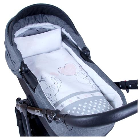 Babylux 2 TLG. Set Bezug für Kinderwagen Stubenwagen oder Wiege Garnitur Bettwäsche Kissen Decke 60 x 78 cm (112. Elephanten Coral)