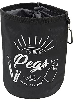 JVL Large Waterproof Peg Bag with Draw String Closure and Hanging Snap Hook, Black, 08-040