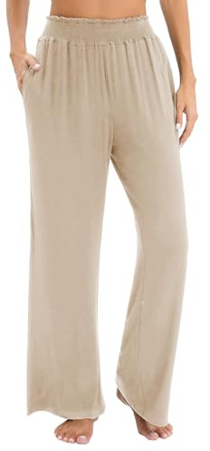 Famulily Wide Leg Pull On Trousers Women Casual Loose, Ladies Summer Long Yoga Pants with Pockets (XXL, Khaki)