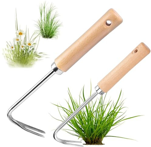 WnlahuWA 2 Stück Manueller Weeder, Garten Manueller Weeder, Edelstahl Manueller Unkrautstecher, Unkrautjäter mit Holzgriff, Edelstahl Garten Manueller, für Garten zum Graben, Umpflanzen, Jäten