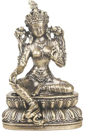 IMIKEYA Latón Estatua de Buda Tara Verde Mini Decoración de Escritorio Figura Budista Hecho a Mano Compacta para Sala de Estar Y Meditación