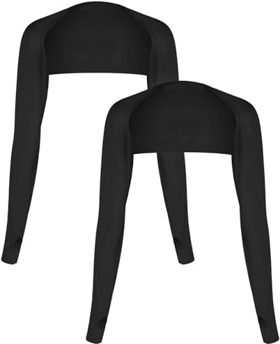 DSLSQD 2 Pack Cooling Shawl Arm Sleeves for Women, Sun Sleeves with Finger Hole UV Protection for Golfing, Driving and Outdoor Sports (Black)