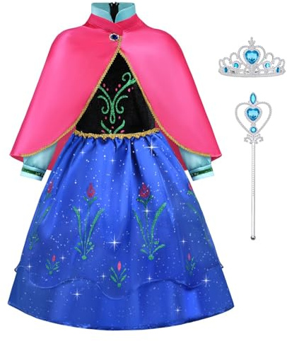 ACWOO Disfraz Niñas, Disfraz Princesa Niña, Vestido Princesa Niña con Accesorios de Corona y Varita, Disfraz niña Halloween Cosplay Cumpleaños Carnaval Fiestas