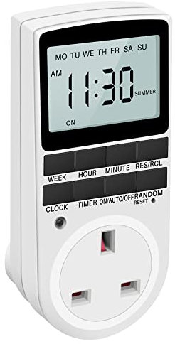 iFutniew Uk Plug Digital Timer Plug Socket, Electrical Programmable Plug In Timer Switch For Light, B And More, With Large Lcd Display And Anti-Theft Random Mode, 13A/2900W Max