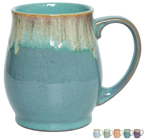 Bosmarlin Extra Large Ceramic Coffee Mug, 24 Oz, Dishwasher and Microwave Safe, Big Oversized Tea Cup, Reactive Glaze (Peacock Blue)