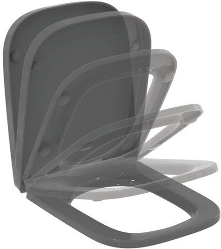 Ideal Standard – i.life B Sedile per wc, Design avvolgente, Angolare, Con abbassamento automatico e funzione di rilascio rapido per una facile pulizia, Duroplast robusto, Grigio lucido