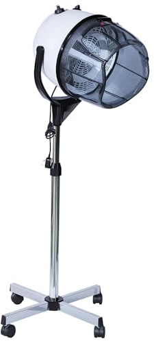 HOMCOM Casco Asciugacapelli 1180W ad Altezza Regolabile, Casco per Capelli con Timer 60 Minuti e Ruote Girevoli, in PP, PC e Acciaio, 65x65x115-165 cm, Bianco