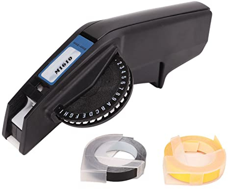 Prägling Etikett Maker Maskin med Band, Präglar Handhållen Etikettmaskin, Tydlig Nummerbokstav, med 2 Rullar Präglarna, för DIY -hantverk (Röd)