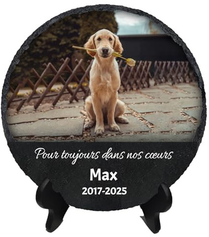 Givelle Plaque Commémorative en Ardoise pour Animal de Compagnie, Photo Personnalisée, 10-20 cm, avec Support