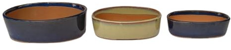Genérico BIOMATA Macetas Bonsai Ceramica para Mame y Shohin | Set 3 Macetas Ovaladas Hechas en Japón | Macetas para Bonsai de 3 Tamaños (Ver Imágenes) | Tiestos con Agujero de Drenaje