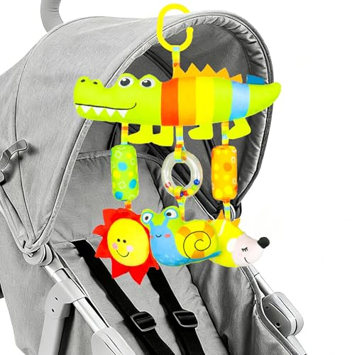DXIA Baby Car Seat Toy, Double-Sided Car Seat Toy, Car Toys Baby Back Seat with 3 Pendants, Car Seat Activity Toys for Babies, Travel Sensory Toy for Toddlers over 6 Months of Age (crocodile)