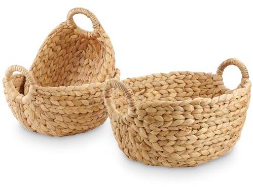 Set of 3 Wicker Storage Baskets for Organizing - Woven Decorative Baskets with Handles - Organizers for Bathroom, Kitchen, and Shelves (Natural)