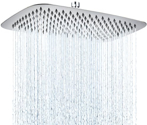 G-Promise All Metal 16 Inch Extra Large Rain Shower Head, Rectangle Rainfall Shower Head for Full Body, Made of Stainless Steel, Ceiling or Wall Mount (Chrome)