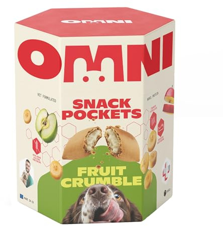 Omni Hypoallergenic Dog Treats - Flavourful Fruit Crumble Snack Pockets with Apple & Banana, Delicious Soft Centre, Vet Formulated, Soya, Gluten & Grain Free Dog Treats, 80g