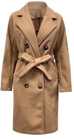 Övergångskappa dam elegant – ullrock revers vinterrock fashionabel tweedrock knälång trenchcoat enfärgad övergångsjacka ledig vinterjacka mjuka fritidsjackor med bälte, Beige, XL