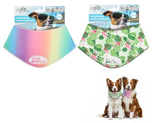 ALL FOR PAWS Chill Out 2PCS Dog Ice Bandana, Instant Cooling Bandana for Dogs, Dog Cooling Neck Wrap, Breathable Scarf Dog Cat Ice Collar for Summer, Neck Girth 44-52 cm/ 17.3-20.4 Inch(Large)