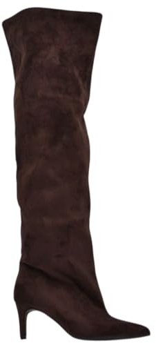 Stivali Slouchy Alto Arricciato camoscio Marrone a Punta con Tacco Basso Kitten 5 cm Gambale Over (36 EU)