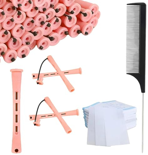 Kit Permanente Cheveux avec Bigoudis 0,51 Pouce, Set de Bigoudis pour Cheveux Courts et Longs, Kit de Bouclage avec Couvercles, Élastiques et Peigne, Outil de Coiffure pour Femmes, Utilisation Maison