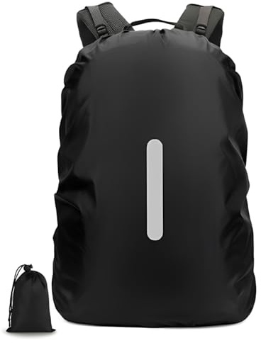 MustuVerve 2 Pièces Housse de Pluie pour Sac à Dos S Noir, Couverture Imperméable avec Bandes Réfléchissantes et Pochette de Rangement, Protection Anti-Pluie Sac à Dos pour Randonnée Camping Vélo