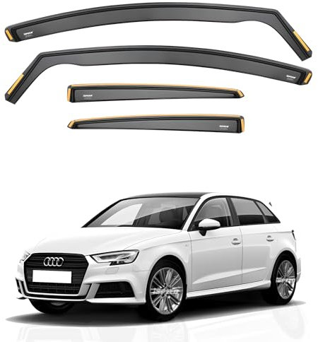 iSpeed Wind Deflectors For Audi A3 / S3 / RS3 mk3 2013-2020 5 Door Hatchback 4pc Set - Keep Your Car Ventilated in Rain - Reduce Wind Turbulence - Tinted In-Channel