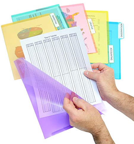 Ultimate Office PocketFile Clear Poly Document Folder Project Pockets, 3rd-Cut, Letter Size, in 6 Assorted Colors, Set of 18