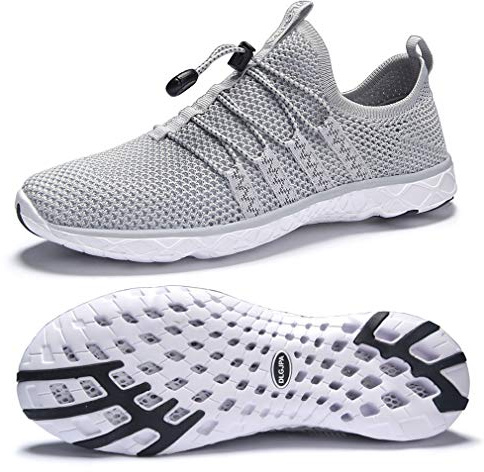 DLGJPA Men's Quick Drying Water Shoes for Beach or Water Sports Lightweight Slip On Walking Shoes LightGray 9.5