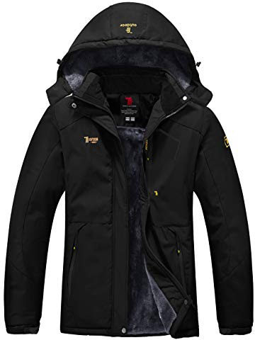 YSENTO Womens Waterproof Ski Jacket Winter Fleece Outdoor Mountain Jacket and Coat with Hood(Black,M)