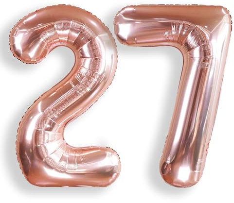 Palloncino Numero 27 Rosa Gold: Grande 101 cm Elio Palloncini Oro Rosa Antico Compleanno 72 Anni Mylar Foil Numeri Gigante Giganti per Festa di Anniversario Decorazioni