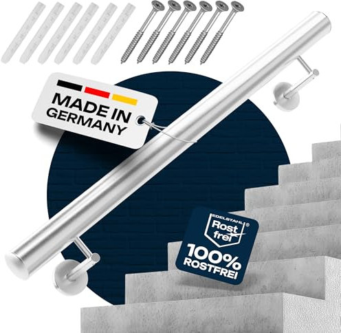 Buchetmann2 Handlauf Edelstahl Ø 42,4 mm, Markenhandläufe, für Außen- & Innenbereich, Wandhandlauf Brüstung Geländer, 4 verschiedene Varianten