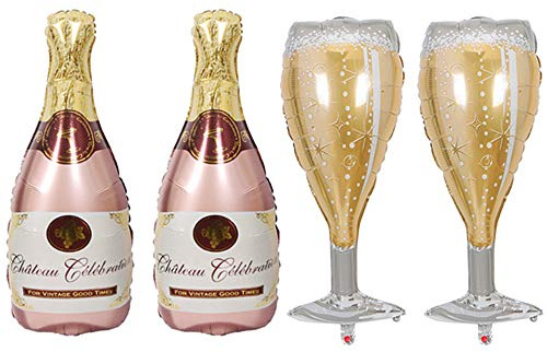 HORUIUS Champagne Bottle Balloons Champagne Glass Balloon Mylar Foil Balloons Birthday Engagement Bachelorette Party Bridal Shower Wedding Celebration Anniversary Decorations 4PCS