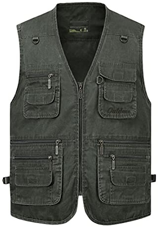 Hwalleum Homme Gilet de Plein air,Durable Coton Veste sans Manches Multipoches pour Hommes, Hommes Respirant Plein Air Chasse Camping Gilets Classique Veste de Sport pour Voyage,Photographie,Pêche