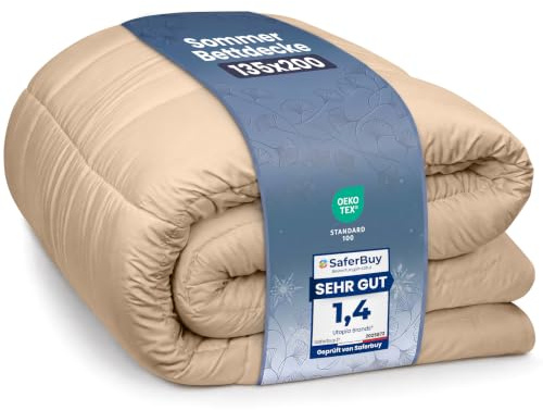 Utopia Bedding, inserto per piumino per biancheria da letto, 135 cm x 200 cm, per tutte le stagioni, alternativa alla piuma, trapuntato con linguette angolari, lavabile in lavatrice. Beige