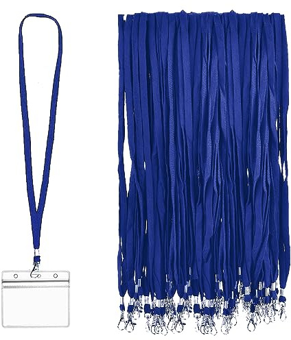 BUYGOO Cordino da Collo per Badge Blue 200 Pezzi Laccio da Collo con Clip Laccetto Collo Porta Badge Lacci Porta Badge con Lunghezza Personalizzata in Ufficio, Esposizione per Lavoratori, Studenti