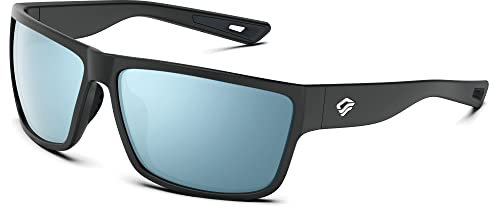 TOREGE Polarisierte Sport-Sonnenbrille für Männer und Frauen, Radfahren, Laufen, Golf, Angeln, Sonnenbrille, Matte Black Frame & Smoky Silver Mirrored Revo Lens