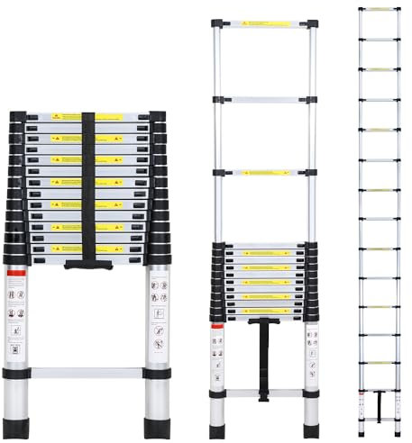 Jopassy Échelle télescopique de 4,4 m - En aluminium antidérapant - Charge maximale : 150 kg - Échelle extensible - Avec poignée de transport - Multifonction