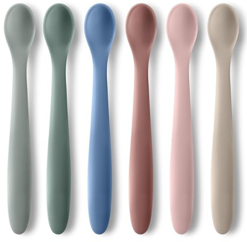 6-Piece Silicone Baby Feeding Spoons for First Stage Infant, Soft-Tip Easy on Gums I Training Spoon Self | Baby Utensils Feeding Supplies, Toddler Spoons Dishwasher Safe & Boil-Proof