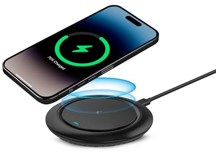 Ksix Fast Charge 15 W trådlös laddningsdocka, för Qi Smartphones och Headset, Snabbladdning, USB-C till USB-C-kabel, svart