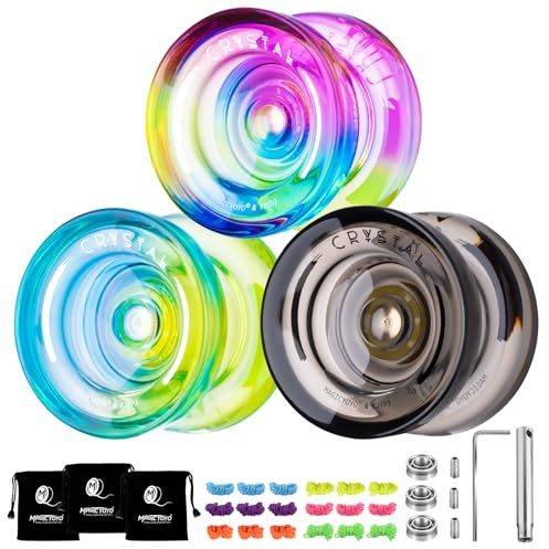 MAGICYOYO K2 Crystal Yoyo Pack of 3 - Responsive Yoyo for Kids | Dual Purpose Professional Trick Yo-yo, Unresponsive for Adults - with Bearing, 18 Strings, 3 Bags