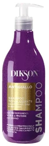 Shampoo ANTIGIALLO, Tonalizzante, Per Capelli Biondi, Grigi e Decolorati. Con Micropigmenti Viola e Proteine Del Grano. Formula Professionale Con Acido Ialuronico 500ml (Flacone)