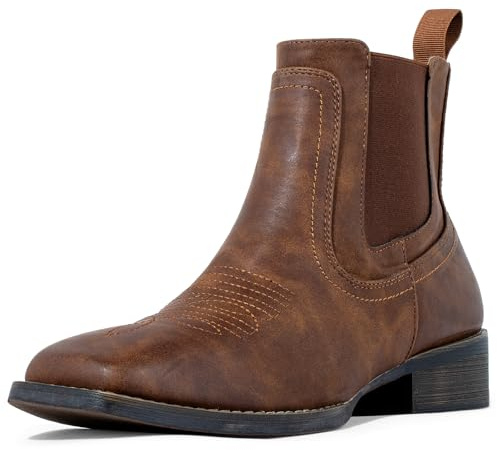 J's.o.l.e Botas vaqueras cortas al tobillo para hombre, punta cuadrada, botas de vestir occidentales de moda, Brown, 40 2/3 EU