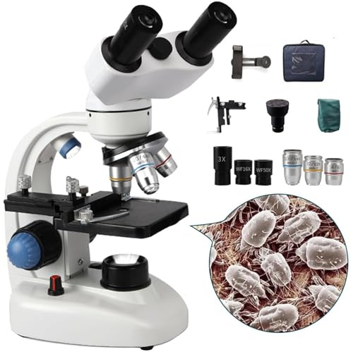 YQDDM Microscopio binocular 40x-15000x, microscopio compuesto monocular y binocular LED, microscopio compuesto con ocular gran angular (binocular)