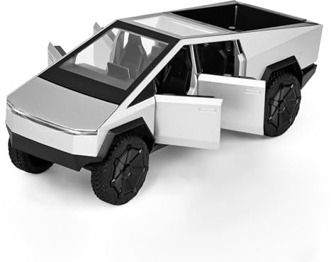 MODVKVK Tesla Truck Modellino di Auto 1:32, Macchinine Giocattolo con Luce e Musica, Funzione Pull Back, Lega Pressofusa, Giocattolo per Bambini dai 3 Anni in su e Collezionisti di Auto (Argento)