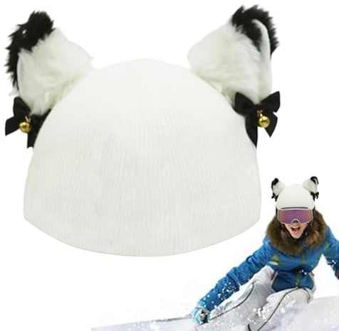 Cubierta para cascos de peluche para animales - para el casco decorativo con orejas de gato de campanas | Decoración de casco para cubierta de casco elástica lavable para monopatín de snowboard