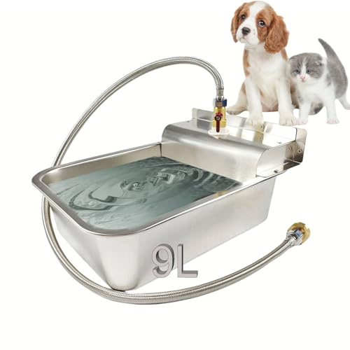 Bogmif Small Automatic Water Dispenser for Dog,Automatic Fill,304 Stainless Steel with Drain Hole and 4 Support Spacers for Chicken, Ducks, Geese, Dog, Cat and Livestock