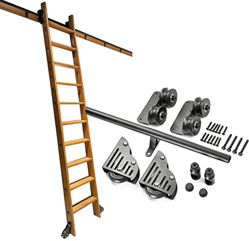 Kit binario per porta scorrevole da 4 m, per casa, ufficio, biblioteca, set completo di hardware per scale avvolgibili, binario di prolunga incluso (senza scala), perfetto per interni moderni