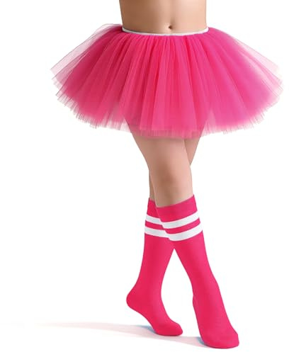 VONMELLI Gonne Tutu per Donna Adulte con Calze a Tubo 5 Strati Tulle Gonna Tutu 80s Costumi per Party Favor Dance Runners Rosa 2