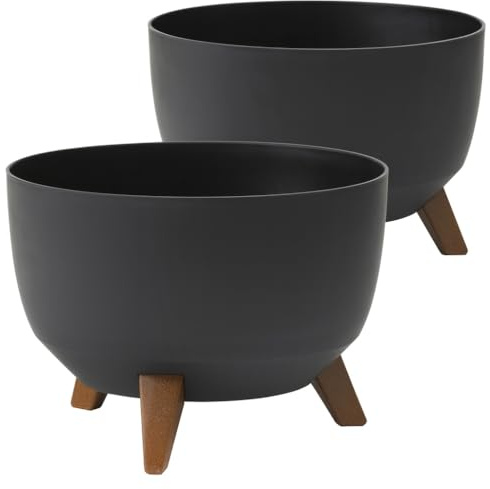 Tymar Vaso per rinvaso grande con piedistalli, vaso da fiori per esterni, vaso grande, ciotola per fontana solare, vaso rotondo da terrazzo_Roma ((2pack) Antracite; ø 47 cm)