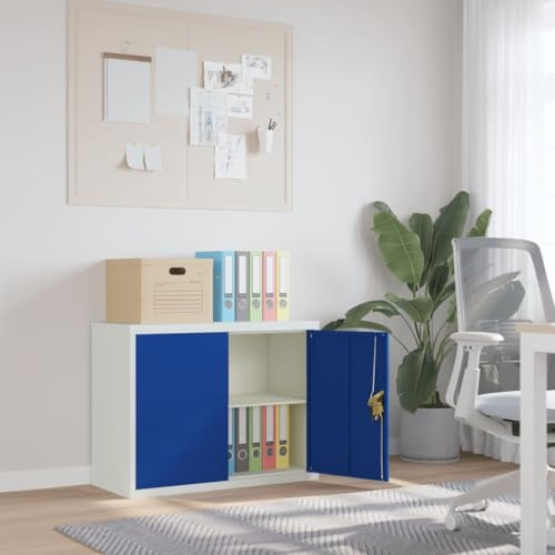 Frdhee Armadietto per Documenti, Mobiletto Multiuso Portaoggetti, Armadio Classificatore Grigio Chiaro e Blu 90x40x70 cm Acciaio Adatto a Posto Di Lavoro Atelier Soggiorno Garage E Ripostiglio